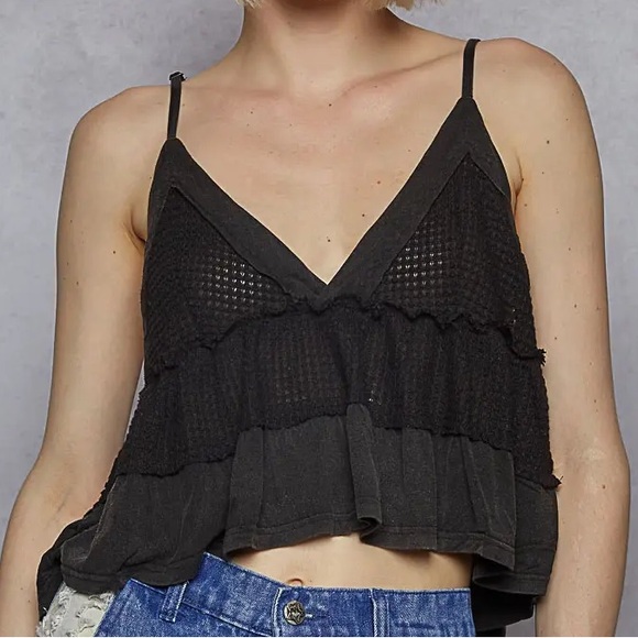 POL Wheat Bread Deep V-Neck Tank Top Black Size Small - Picture 2 of 7